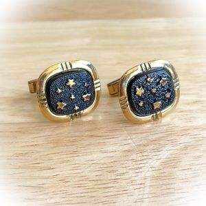 💕Beautiful Vintage Cufflinks Gold Tone & Black with Stars💕